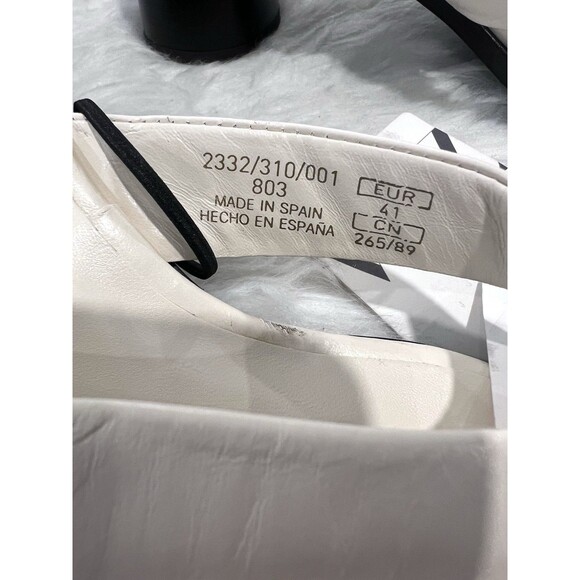 Zara Strappy Toe Block Heeled Leather Sandals Off White Thong Women US 10 EUR 41 - Picture 10 of 11